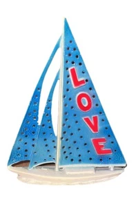 Vintage Metal SAILBOAT LOVE Earring Holder Organizer Stand MCM RETRO - Picture 1 of 4