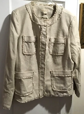 Blazer corto Michael Michael Kors para mujer color tostado con flecos mezcla de algodón/lino talla 16W Foto 1 de 4