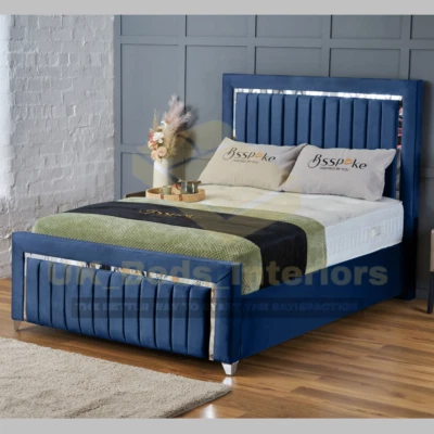 BSSPOKE GROUP Plush Velvet Upholstered Bed Frame Panel Strip Ottoman Bed Double/King/3ft/6ft