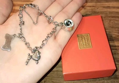 James Avery Sterling Silver 925 Charm Bracelet Poodle Dog Pet Bowl Bone Retired - Image 1 of 4