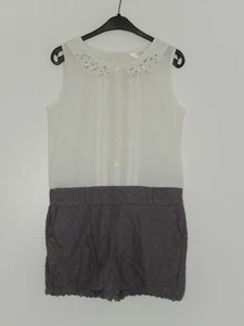 Playsuit, Grey Heavy Lace Shorts, White Beaded Collar Top, 9 years Made with Lov - Picture 1 of 7