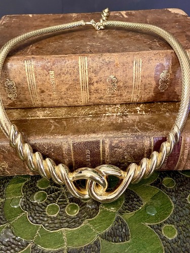 Collana vintage con manico e grande collier placcato oro ~ 40 cm di vita per Dior Knot