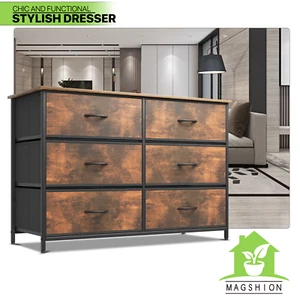 6 Drawer Dressers Fabric Storage Chest of Rustic Brown Entryway Closet Organizer - Picture 1 of 10
