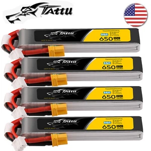 4X Tattu 650mAh 95C 7.6V 2S Lipo Battery Long HV XT30 Plug For RC FPV Quadcopter - Picture 1 of 6