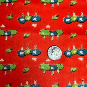 Vintage 60s 70s Red Trees Fabric - 5 Yards - Groovy Mod Fabric Yardage - Picture 1 of 5
