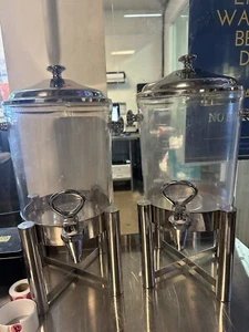 Brushed Stainless Steel Beverage Dispenser with Acrylic Container Set Of TWO - Picture 1 of 4