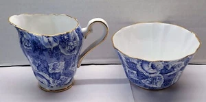 Vintage Royal Stafford Tapestry Blue Floral Creamer and Sugar Bowl England - Picture 1 of 3