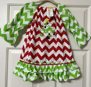 NWT Babeeni size 12M red green white Christmas tree long sleeve dress baby girls - Picture 1 of 9
