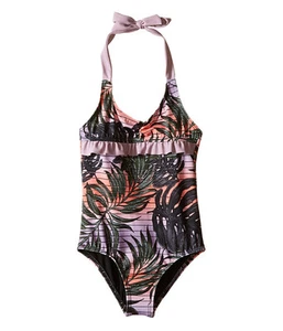 HURLEY GIRL'S SUNSET PALMS HALTER ONE PIECE SWIMSUIT STRIPE MULTI SZ 5 NEW! $43 - Picture 1 of 2