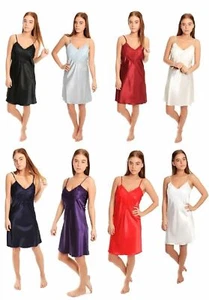 Womens Satin Deep Lace Short Chemise Negligee Nightdress Nightie Size 10-28 N48 - Picture 1 of 20