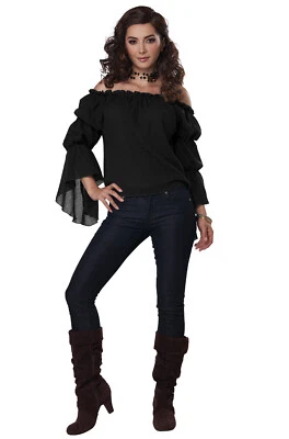 Medieval Renaissance Pirate Peasant Blouse Adult Costume (Black) - Image 1 of 2