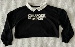 Stranger Things Girls Large 8/10 Medium Long Sleeve Polo Shirt Eleven Cropped - Picture 1 of 10