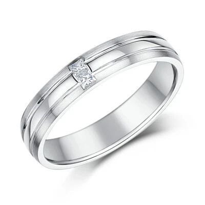 18ct White Gold Wedding Ring Princess Cut Diamond 4mm Matt & Polished Hallmarked - Image 1 of 4
