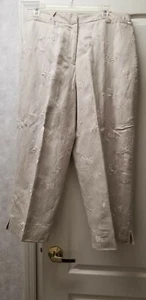 NWT Briggs NY Womens Capri Pants Floral Embroidered Linen Blend BeigevLined Sz18 - Picture 1 of 10