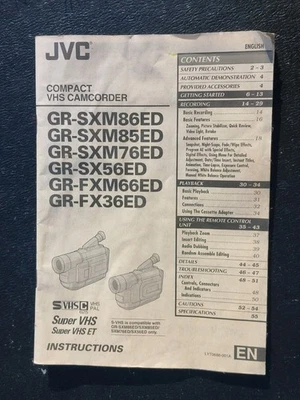 JVC GR-SXM86ED, 85ED, 76ED, SX, FX, Camcorder iInstruction Manual Book, 55 Pages - Image 1 of 4