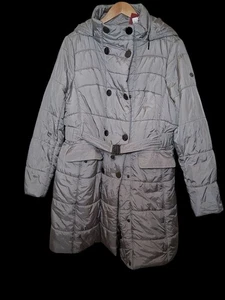 Diana Gallesi Quilted Gray Puffer Coat Parka Zip Up Knee Length LARGE Italy NWT - Picture 1 of 12
