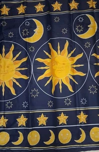 Vtg Celestial Sun Moon Stars Fabric Polyester Bathroom Shower Curtain 70"x70" - Picture 1 of 2