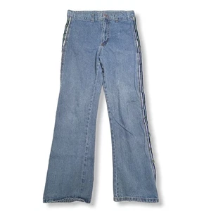 Jeans svasati vintage fuorilegge TAGLIA 9 blu denim vita alta righe laterali USA 30 x 31 - Foto 1 di 9