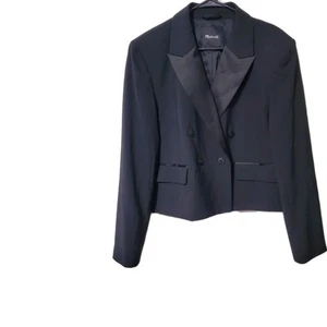 Madewell Cropped Smoking Blazer Damen Gr. 14 Schwarz Zweireiher Kastig Karriere - Bild 1 von 6