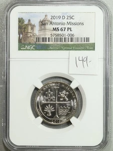 2019 D San Antonio Missions Quarter NGC MS 67 PL Prooflike #1-006 - Picture 1 of 2