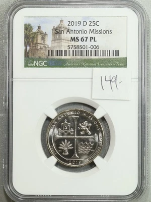 2019 D San Antonio Missions Quarter NGC MS 67 PL Prooflike #1-006 - Image 1 of 2