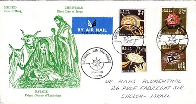 MALTA 1974 POSTAL  CACHET FDC COVER COMM CHRISTMAS SET MULT FRANKING POSTMARK - Image 1 of 2