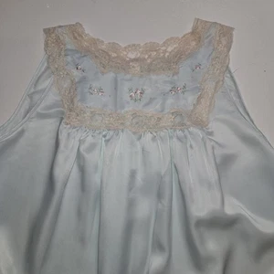 Vintage Barbizon Laurel Nachthemd klein blau Spitzenbesatz Blumen Satin De Lys Nylon - Bild 1 von 19