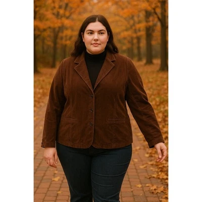 St. John’s Bay Women’s 2X Brown Corduroy Blazer Jacket Stretch Cotton - Image 1 of 4