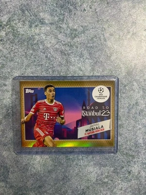 Jamal Musiala 35/50 Gold Refractor 2022/23 Topps Road to Istanbul Bayern Munich - Image 1 of 3