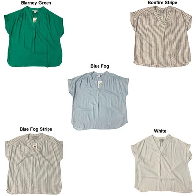 Nine West Women's Lightweight Relaxed Fit Woven Popover V-Neck Top - Image 1 of 2