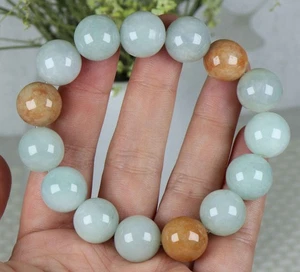 Certified Green 100% Natural A Jade jadeite Φ13.5 mm Bead Bracelet Bangle 83555N - Picture 1 of 8