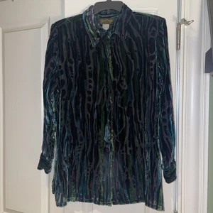 VTG Bob Mackie Wearable Art Velvet Blouse S Sheer Burnout Vintage 80s 90s Shirt - Picture 1 of 7