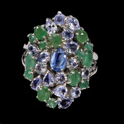 Кольцо из стерлингового серебра 925 пробы с овальным кианитом изумрудом танзанитом 6x4 мм размер 9 - Изображение 1 из 4