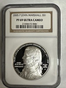 2005-P $1 John Marshall Proof Silver Dollar NGC PF69 Ultra Cameo. - Picture 1 of 7