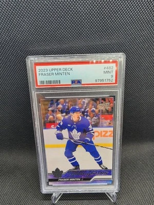 2023-24 Upper Deck Series 2 Hockey Fraser Minten Young Guns RC PSA 9 - Image 1 of 2