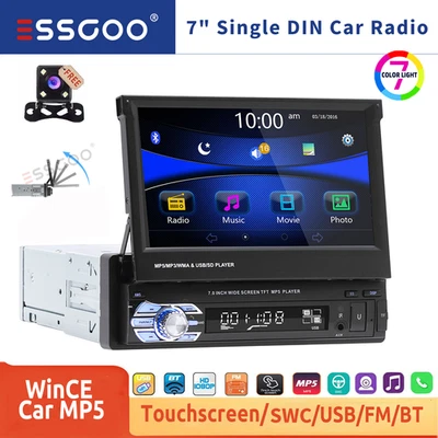 7" Single 1 DIN Car Stereo Flip Out Touch Screen Radio Carplay MP5 BT SWC+Camera - Image 1 of 4