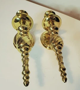 Vintage Massiv Messing Gedreht Kugel Kegel 9" Kerzenhalter Wandleuchter Set (2) - Bild 1 von 8
