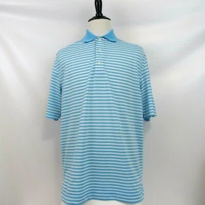 FootJoy Men's Short Sleeve Polo Shirt Golf Large Light Blue Striped Casual - Picture 1 of 11