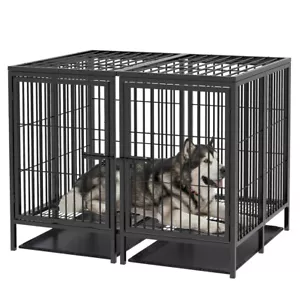 52" Heavy Duty Double Dog Cage Strong Metal Pet Crate Kennel w/ Latches & 2 Tray - Picture 1 of 12