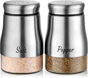 Salt And Pepper Shakers Set, 5 Ounce Stainless Steel Salt And Pepper Di - Picture 1 of 7