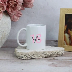 18th Birthday Mug & Coaster Set, Personalised Eighteenth Coffee Cup with Name - Picture 1 of 30