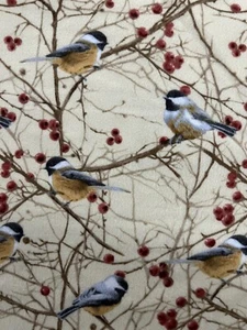 Timeless Treasures Chickadee with Twigs Beeren Flanell - BY THE HALF YARD - Rare - Bild 1 von 3