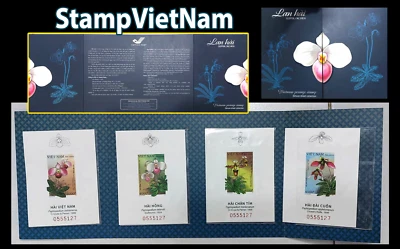 Hoja de lujo ORQUÍDEAS PAPHIOPEDILUM. Sellos de Vietnam 2023 MNH. Foto 1 de 4