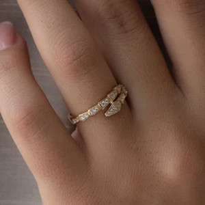 2 Ct Round Simulated Diamond 14k Yellow Gold Over Unique Bypass Snake Band Ring - Picture 1 of 5