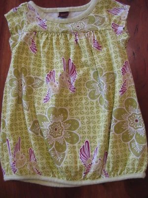 TEA Collection Girl Lime Green Purple Floral Bird Cotton Bubble Dress 6-12 m EUC - Image 1 of 4