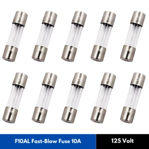 SIXQJZML 10 Pack F10AL Fast-Blow Fuse 10A 10amp 125V Glass Fuses 0.2 x 0.78 inch - Picture 1 of 8
