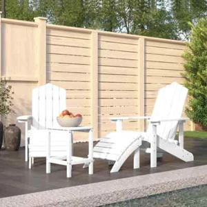 Patio Adirondack Chairs with Footstool & Table HDPE White vidaXL - Picture 1 of 8