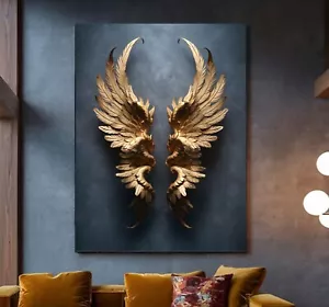 XL LEINWAND BILDER BIS 160x120x5 ENGELSFLÜGEL GRAU GOLD WANDBILD MODERN 3D KUNST - Bild 1 von 3