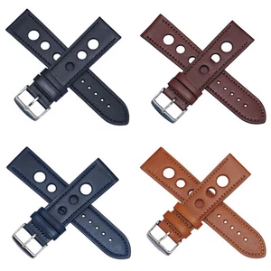 Quality leather rally racing strap with stitching thick heavy duty mens 20-24mm - Picture 1 of 8