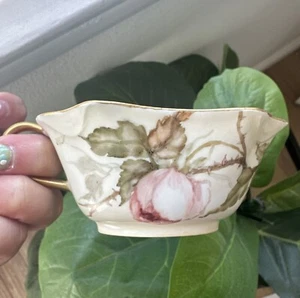 H & C Czech Original Porcelain Teacup Floral Spray Gold Trim Rose & Mono “m” - Picture 1 of 8